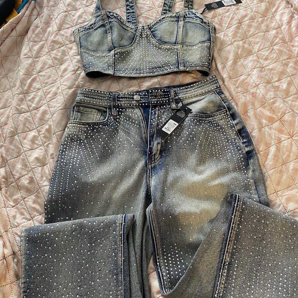 Denim rhinestone FN